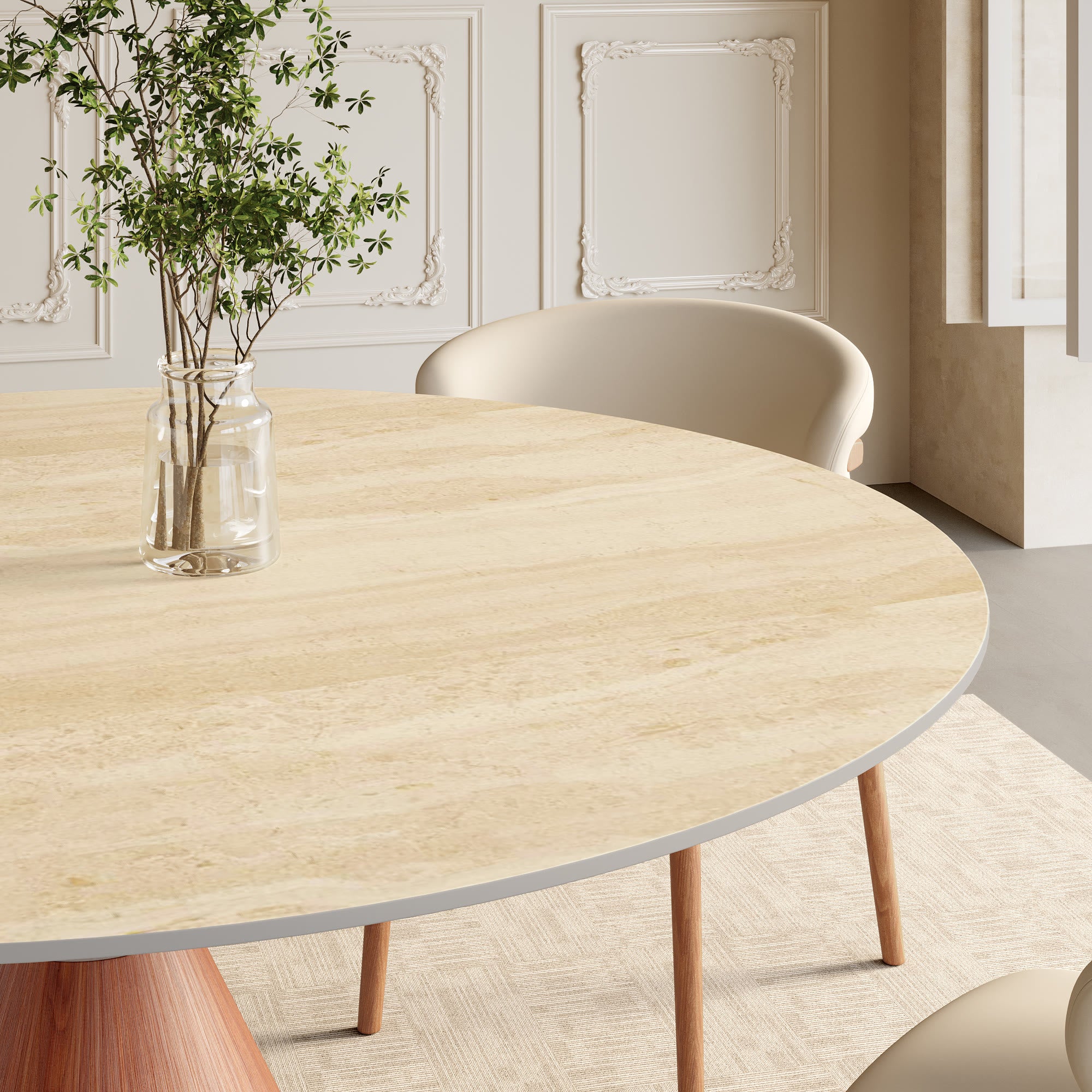 Round Sintered Stone Dining Table with Solid Wood Base For 2-8 - image 10