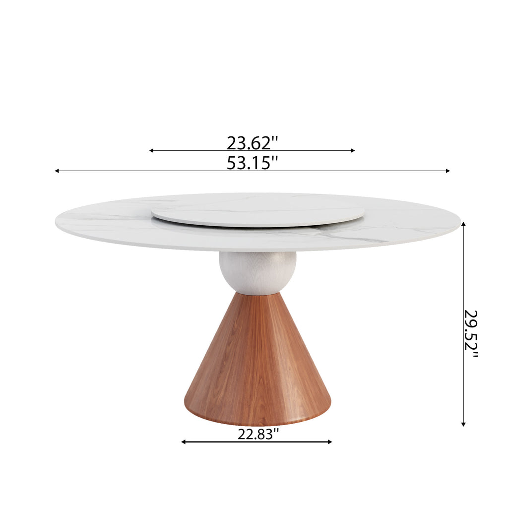Round Sintered Stone Dining Table with Solid Wood Base For 2-8 - image 23