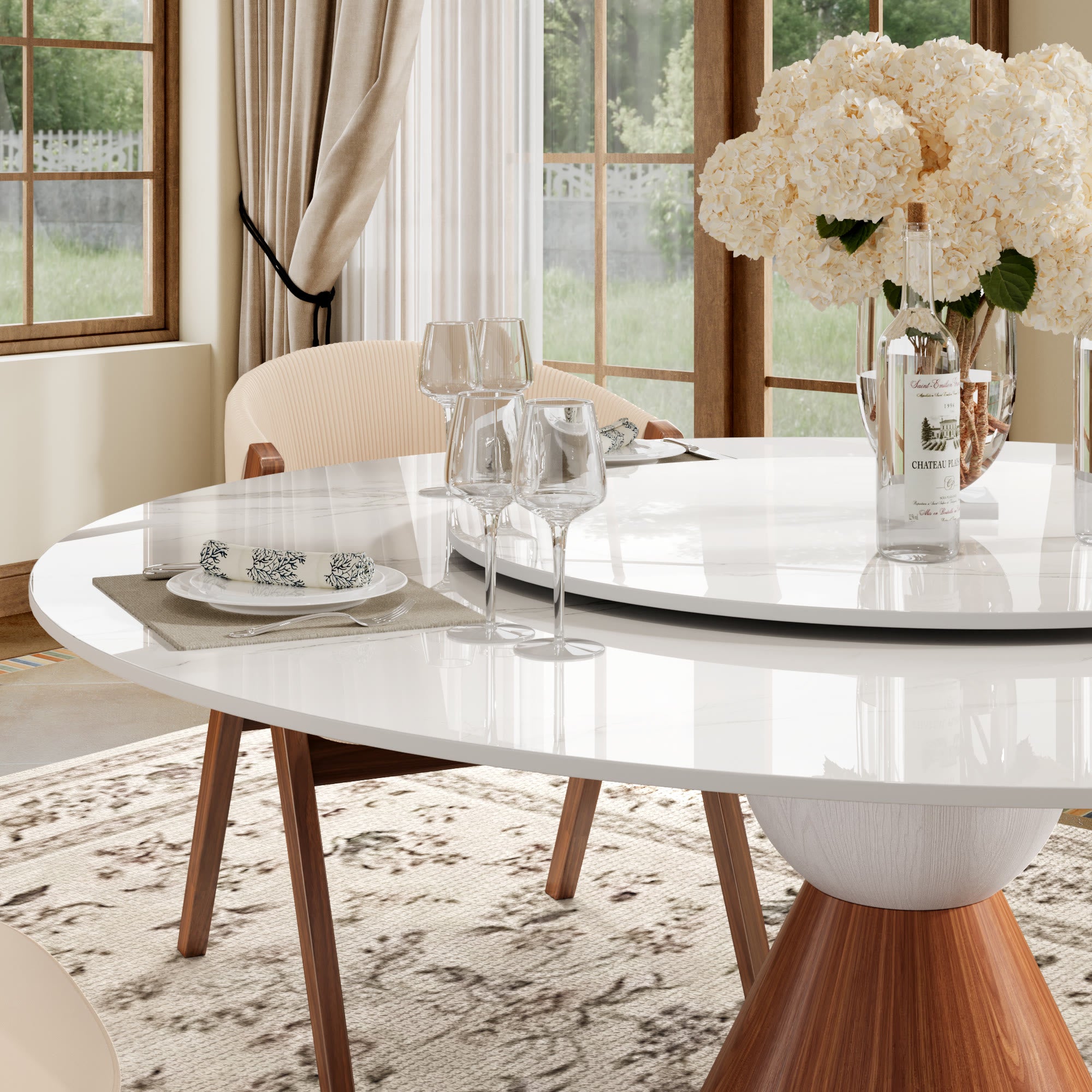 Round Sintered Stone Dining Table with Solid Wood Base For 2-8 - image 13