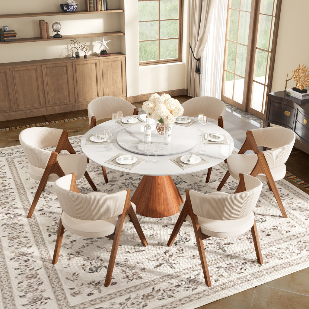Round Sintered Stone Dining Table with Solid Wood Base For 2-8 - image 14