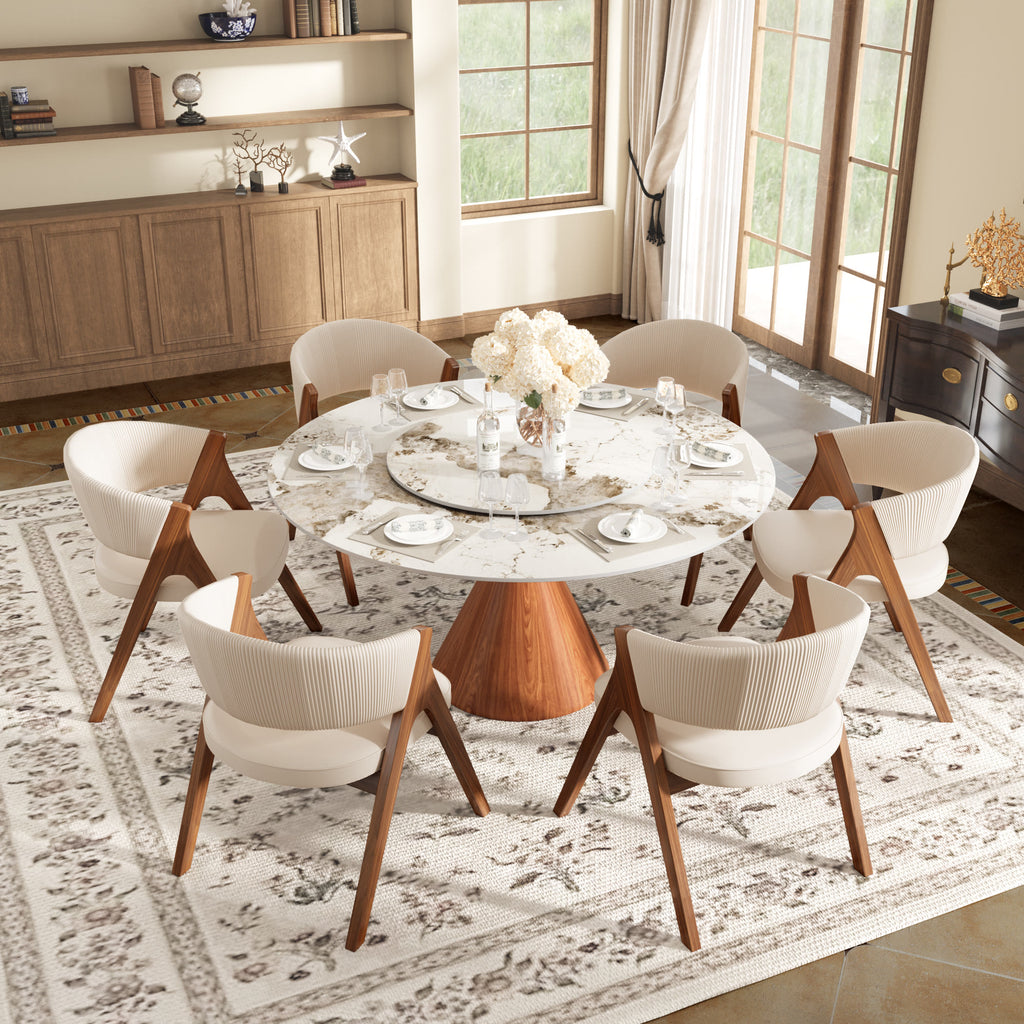 Round Sintered Stone Dining Table with Solid Wood Base For 2-8 - image 17