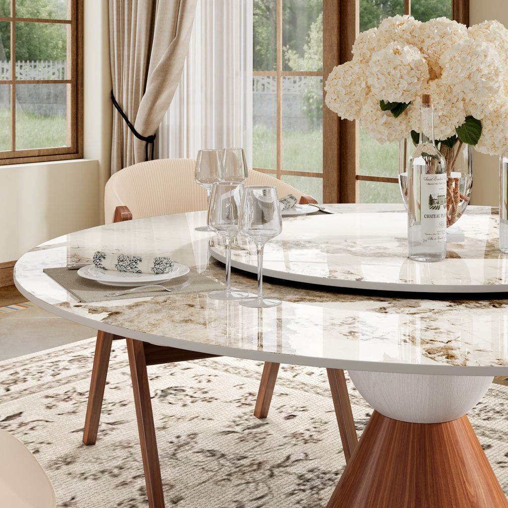 Round Sintered Stone Dining Table with Solid Wood Base For 2-8 - image 16