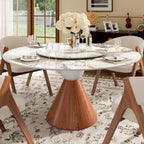 Round Sintered Stone Dining Table with Solid Wood Base For 2-8 - Pandora - 59" Table With Lazy Susan - image 15