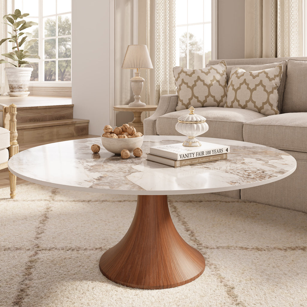 Mid-century Round Pedestal Coffee Table - Pandora - 41" Table - image 3