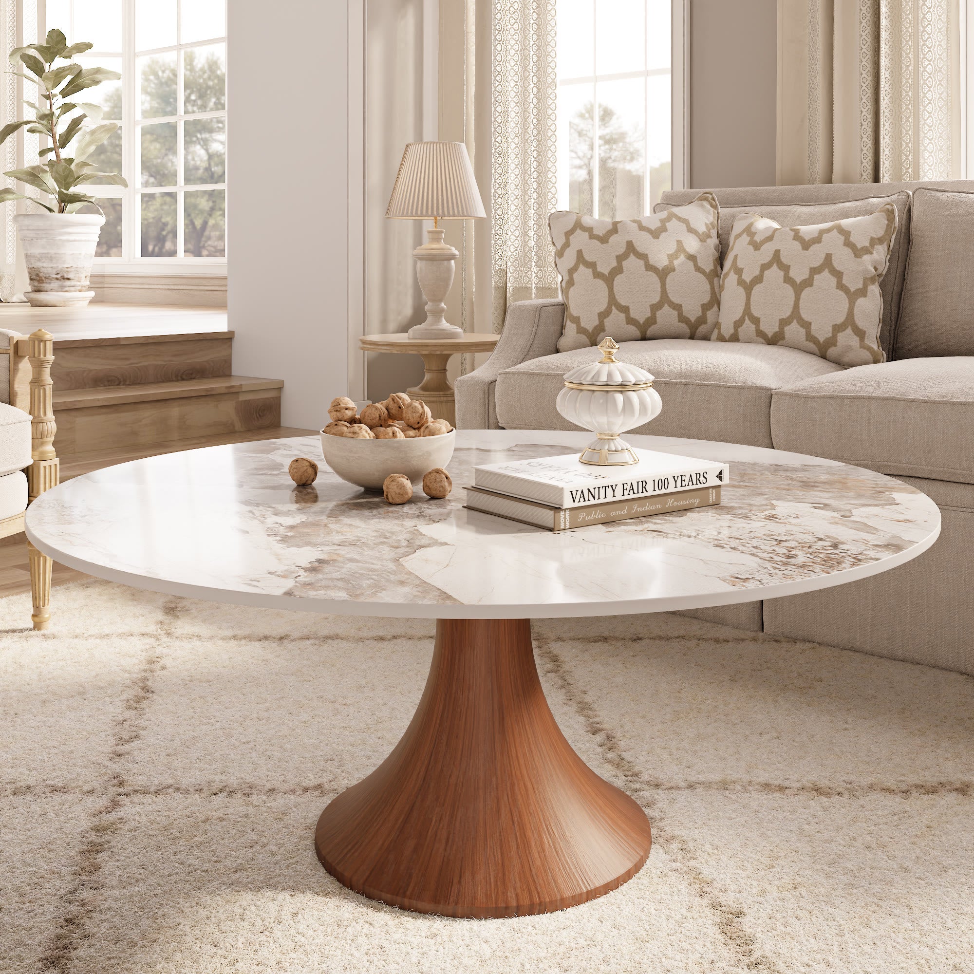 Mid-century Round Pedestal Coffee Table - Pandora - 41" Table - image 3