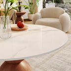 Mid-century Solid Wood & Stone Pedestal Coffee Table - image 1