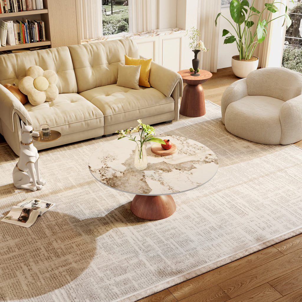 Mid-century Solid Wood & Stone Pedestal Coffee Table - image 5