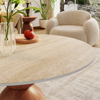 Mid-century Solid Wood & Stone Pedestal Coffee Table - image 7