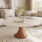Mid-century Round Pedestal Coffee Table - Travertine - 41" Table - image 6