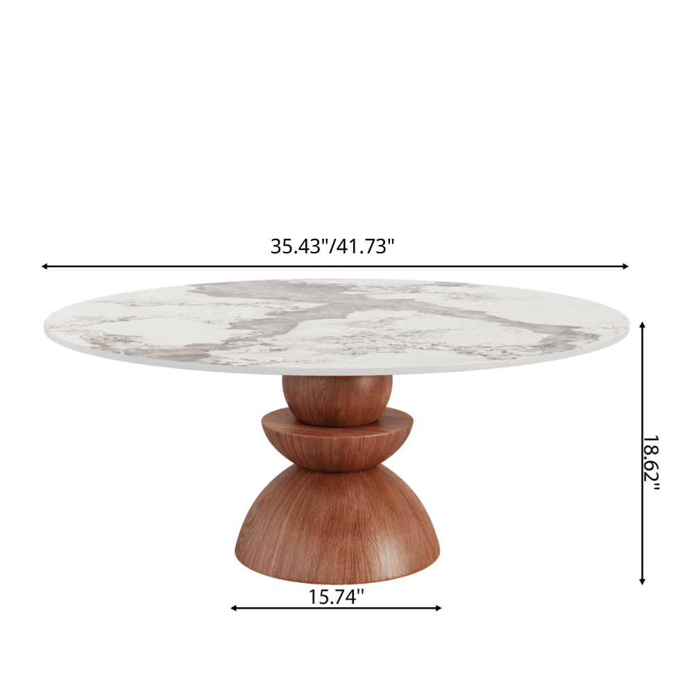 Mid-century Solid Wood & Stone Pedestal Coffee Table - image 10