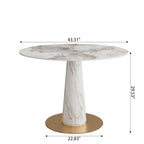 Modern Round Sintered Stone Dining Table with Solid Wood Base & Metallic Accents For 2-4 - image 15