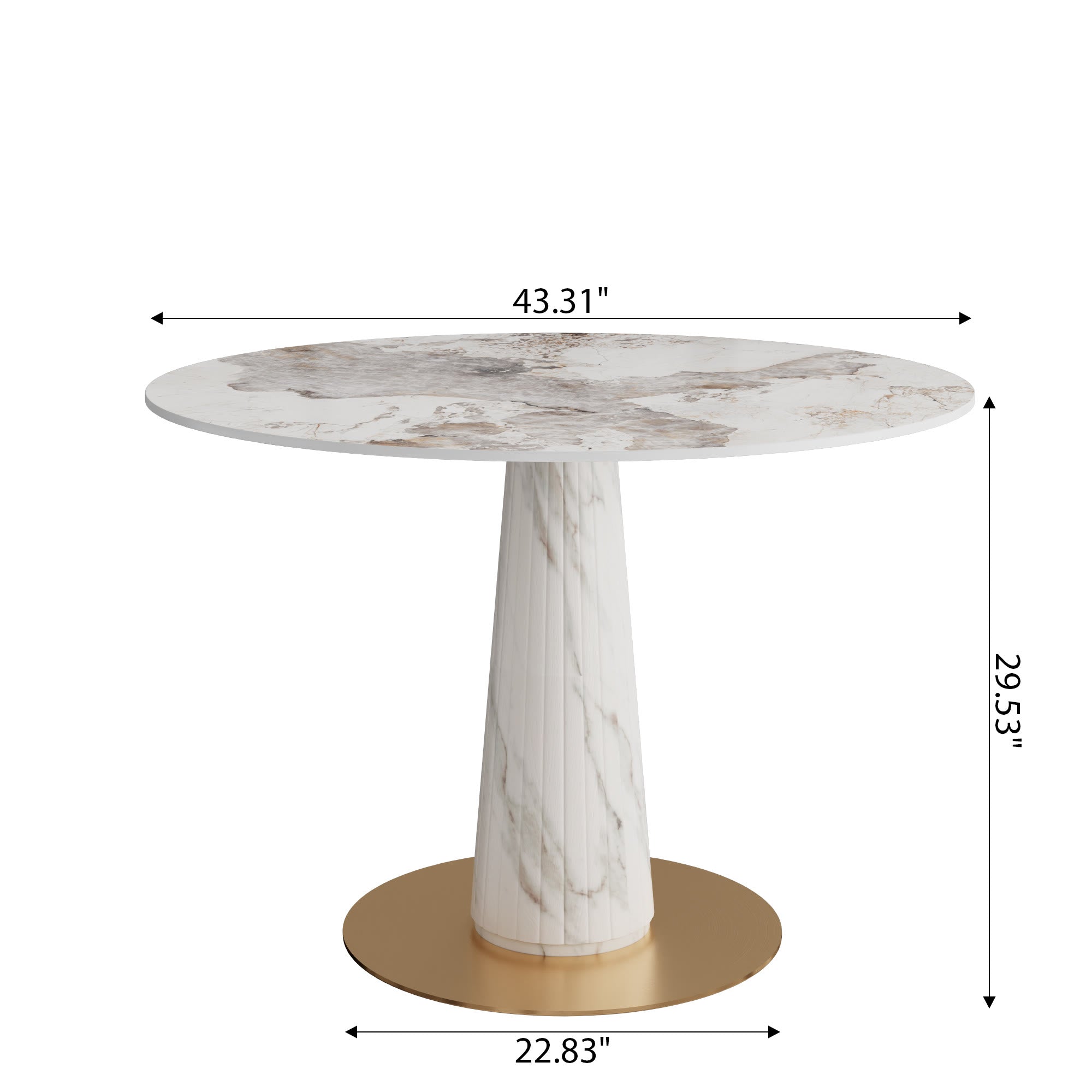 Modern Round Sintered Stone Dining Table with Solid Wood Base & Metallic Accents For 2-4 - image 15