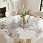Modern Round Sintered Stone Dining Table with Solid Wood Base & Metallic Accents For 2-4 - image 4