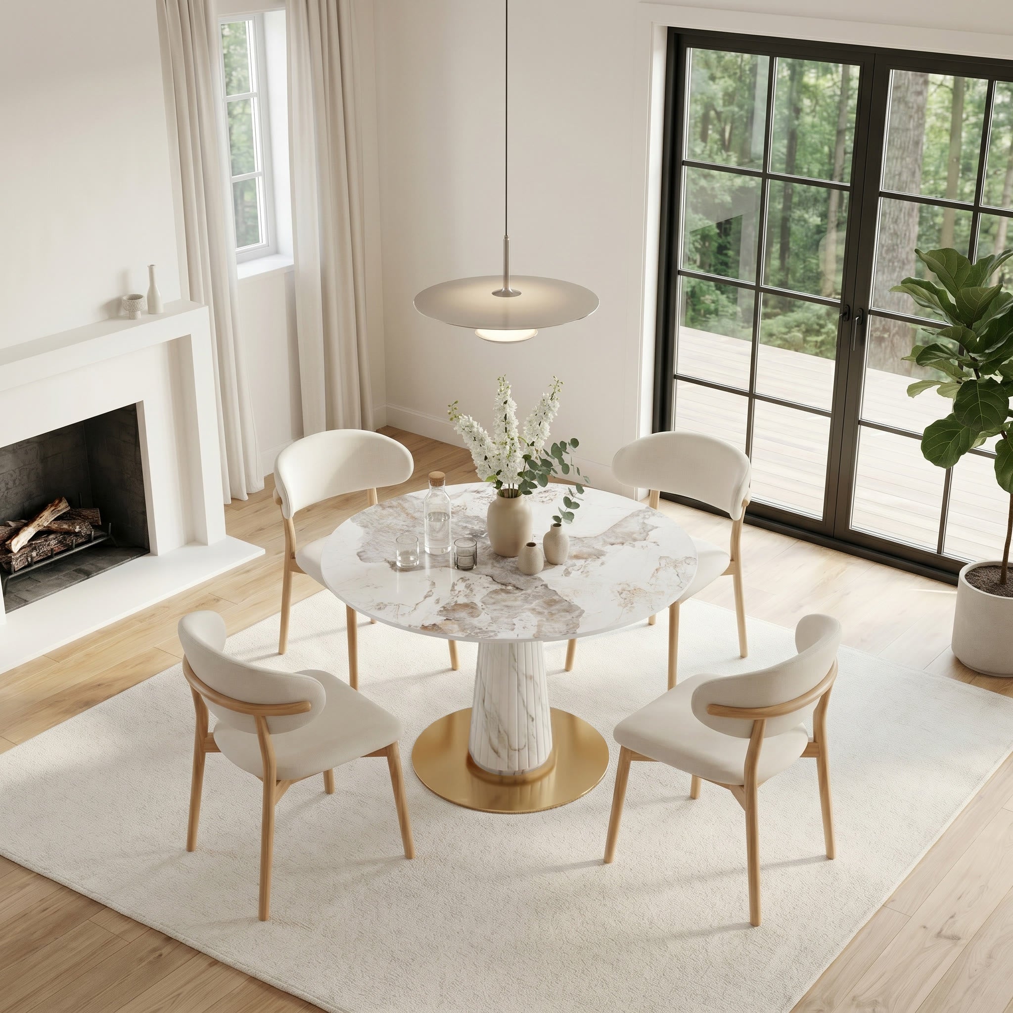 Modern Round Sintered Stone Dining Table with Solid Wood Base & Metallic Accents For 2-4 - image 5