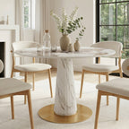 Modern Round Sintered Stone Dining Table with Solid Wood Base & Metallic Accents For 2-4 - Pandora+White - 43" Table - image 3