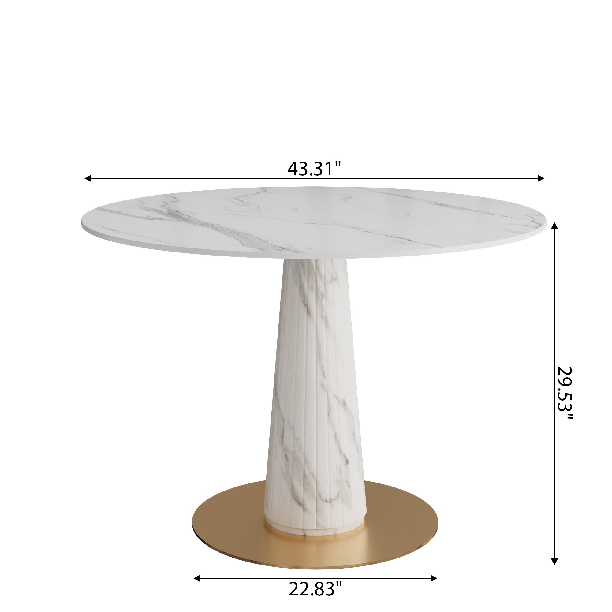 Modern Round Sintered Stone Dining Table with Solid Wood Base & Metallic Accents For 2-4 - image 13