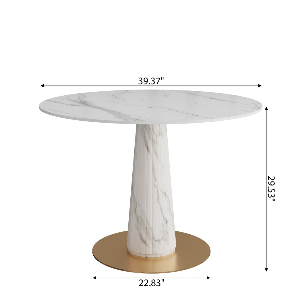 Modern Round Sintered Stone Dining Table with Solid Wood Base & Metallic Accents For 2-4 - image 12