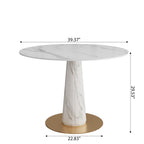 Modern Round Sintered Stone Dining Table with Solid Wood Base & Metallic Accents For 2-4 - image 12