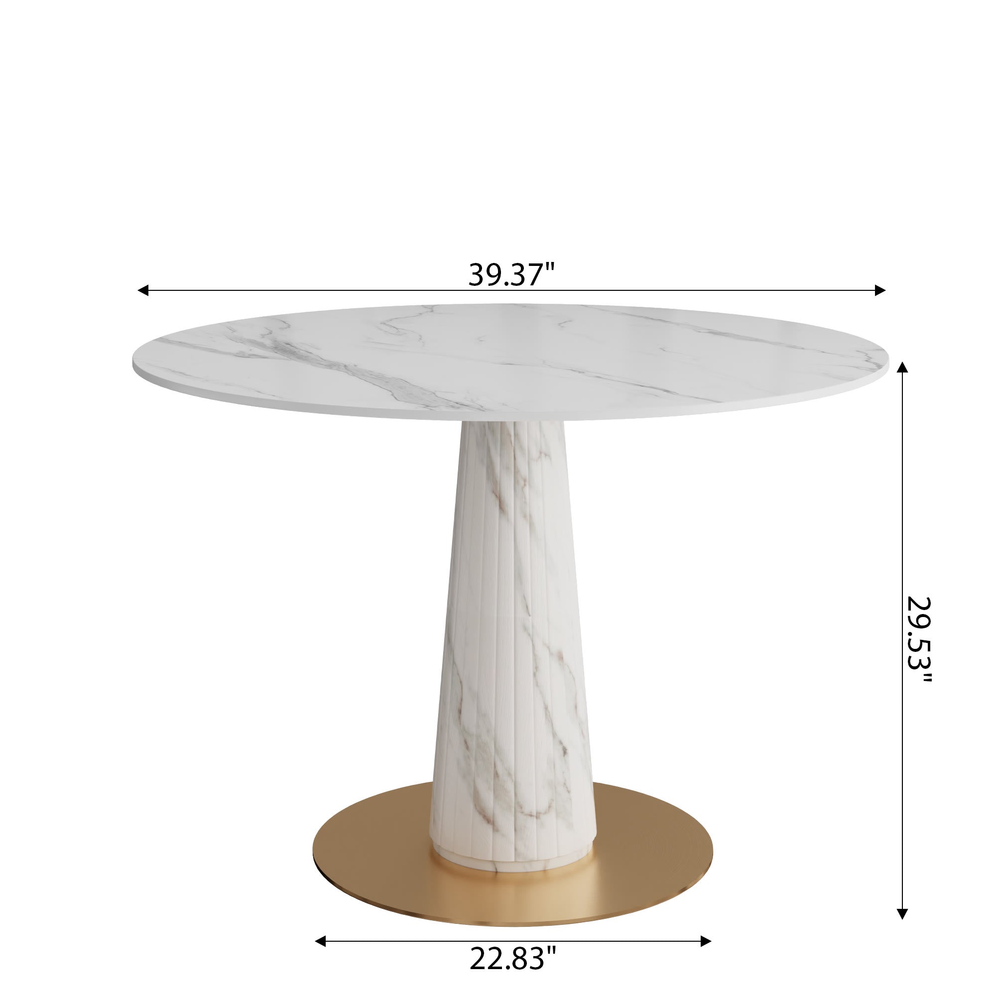 Modern Round Sintered Stone Dining Table with Solid Wood Base & Metallic Accents For 2-4 - image 12