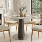 Modern Round Sintered Stone Dining Table with Solid Wood Base & Metallic Accents For 2-4 - Pandora+Black - 43" Table - image 9