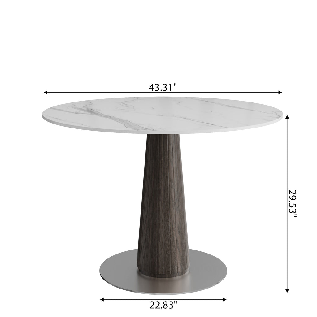 Modern Round Sintered Stone Dining Table with Solid Wood Base & Metallic Accents For 2-4 - image 17