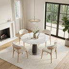 Modern Round Sintered Stone Dining Table with Solid Wood Base & Metallic Accents For 2-4 - image 8