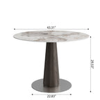 Modern Round Sintered Stone Dining Table with Solid Wood Base & Metallic Accents For 2-4 - image 19