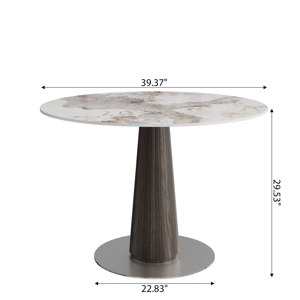 Modern Round Sintered Stone Dining Table with Solid Wood Base & Metallic Accents For 2-4 - image 18