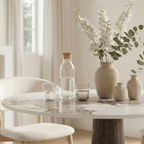 Modern Round Sintered Stone Dining Table with Solid Wood Base & Metallic Accents For 2-4 - image 10