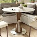 Luxe Modern Round Sintered Stone Dining Table with Solid Wood Base & Metallic Accents For 2-4 - Snowy White+Dark Walnut - 43" Table - image 0
