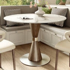 Luxe Modern Round Sintered Stone Dining Table with Solid Wood Base & Metallic Accents For 2-4 - Snowy White+Dark Walnut - 43" Table - image 0