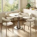 Luxe Modern Round Sintered Stone Dining Table with Solid Wood Base & Metallic Accents For 2-4 - image 5