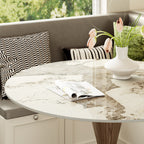 Luxe Modern Round Sintered Stone Dining Table with Solid Wood Base & Metallic Accents For 2-4 - image 4