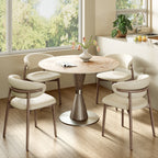 Luxe Modern Round Sintered Stone Dining Table with Solid Wood Base & Metallic Accents For 2-4 - image 8