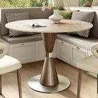 Luxe Modern Round Sintered Stone Dining Table with Solid Wood Base & Metallic Accents For 2-4 - Creamy+Dark Walnut - 43" Table - image 6
