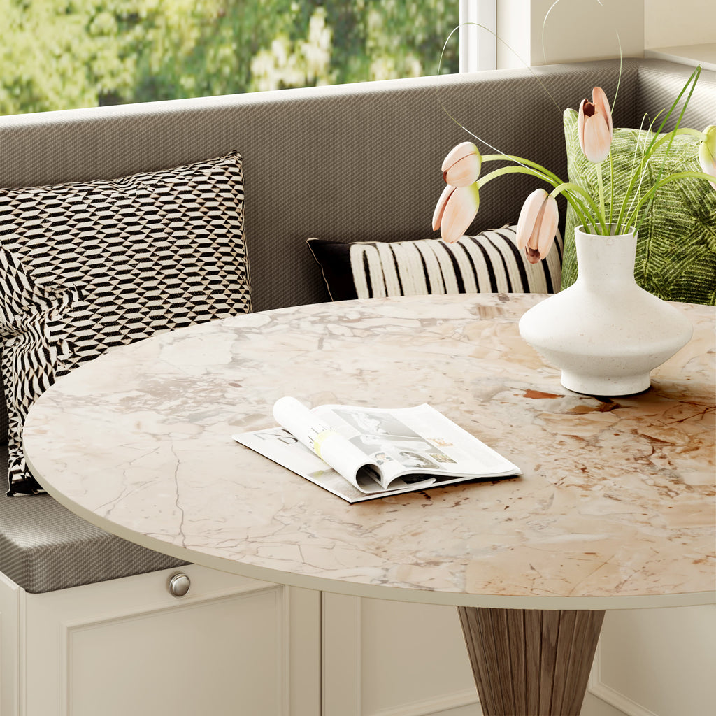 Luxe Modern Round Sintered Stone Dining Table with Solid Wood Base & Metallic Accents For 2-4 - image 7