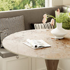 Luxe Modern Round Sintered Stone Dining Table with Solid Wood Base & Metallic Accents For 2-4 - image 7