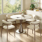 Luxe Modern Round Sintered Stone Dining Table with Solid Wood Base & Metallic Accents For 2-4 - image 2