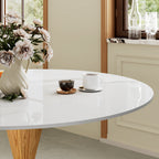 Luxe Modern Round Sintered Stone Dining Table with Solid Wood Base & Metallic Accents For 2-4 - image 10