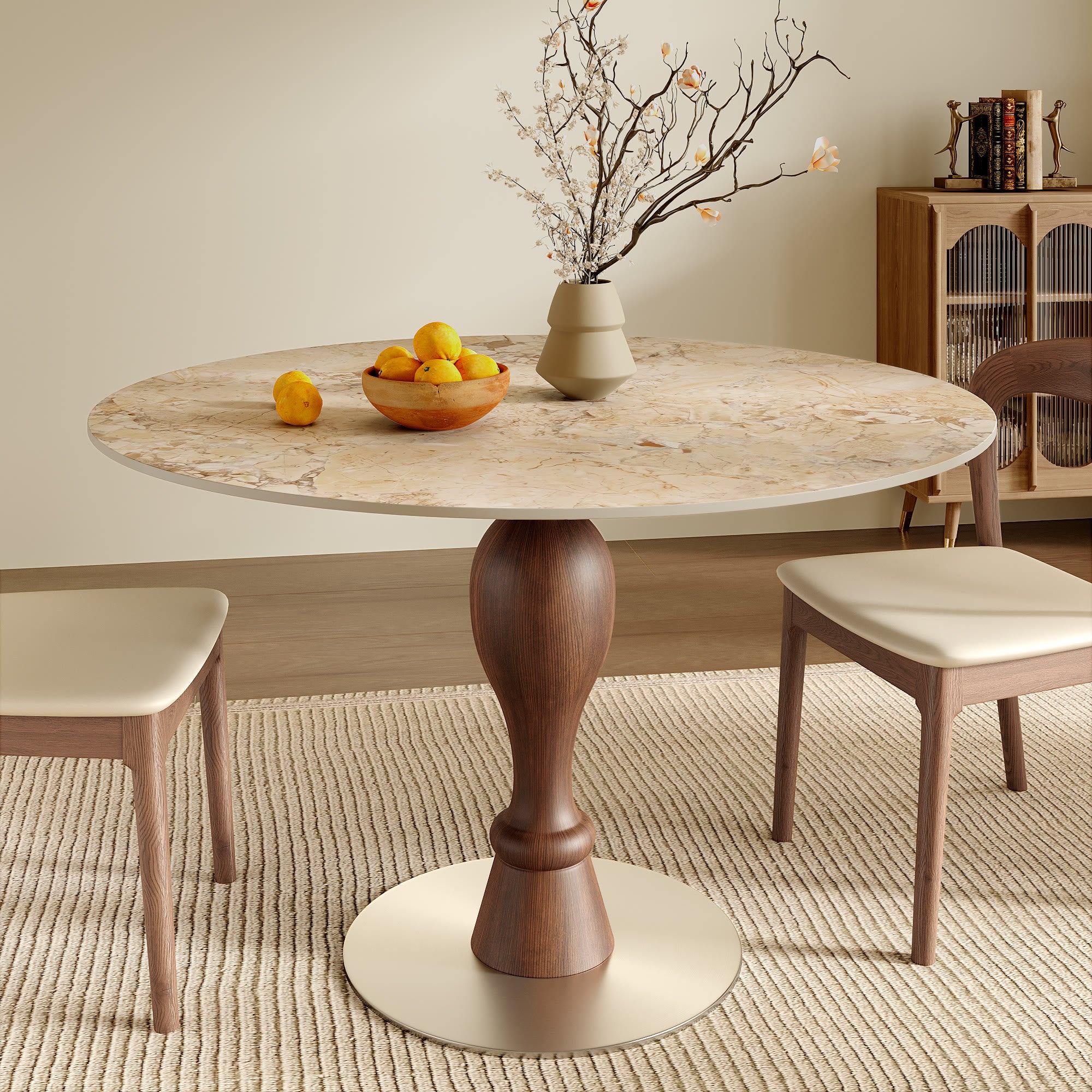 Mid-Century Modern Solid Wood Dining Table Seats 2-4 - Creamy - 35" Table - image 6