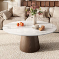 Wabi-Sabi Coffee Table: Sintered Stone Top with Solid Wood Pedestal Base - Snowy White+Dark Walnut - 41" Table - image 0