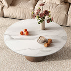 Wabi-Sabi Coffee Table: Sintered Stone Top with Solid Wood Pedestal Base - image 1