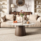 Wabi-Sabi Coffee Table: Sintered Stone Top with Solid Wood Pedestal Base - image 5
