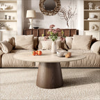 Wabi-Sabi Coffee Table: Sintered Stone Top with Solid Wood Pedestal Base - image 8