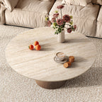 Wabi-Sabi Coffee Table: Sintered Stone Top with Solid Wood Pedestal Base - image 7