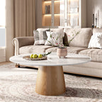 Wabi-Sabi Coffee Table: Sintered Stone Top with Solid Wood Pedestal Base - image 11