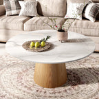Wabi-Sabi Coffee Table: Sintered Stone Top with Solid Wood Pedestal Base - Snowy White+Wood - 41" Table - image 9