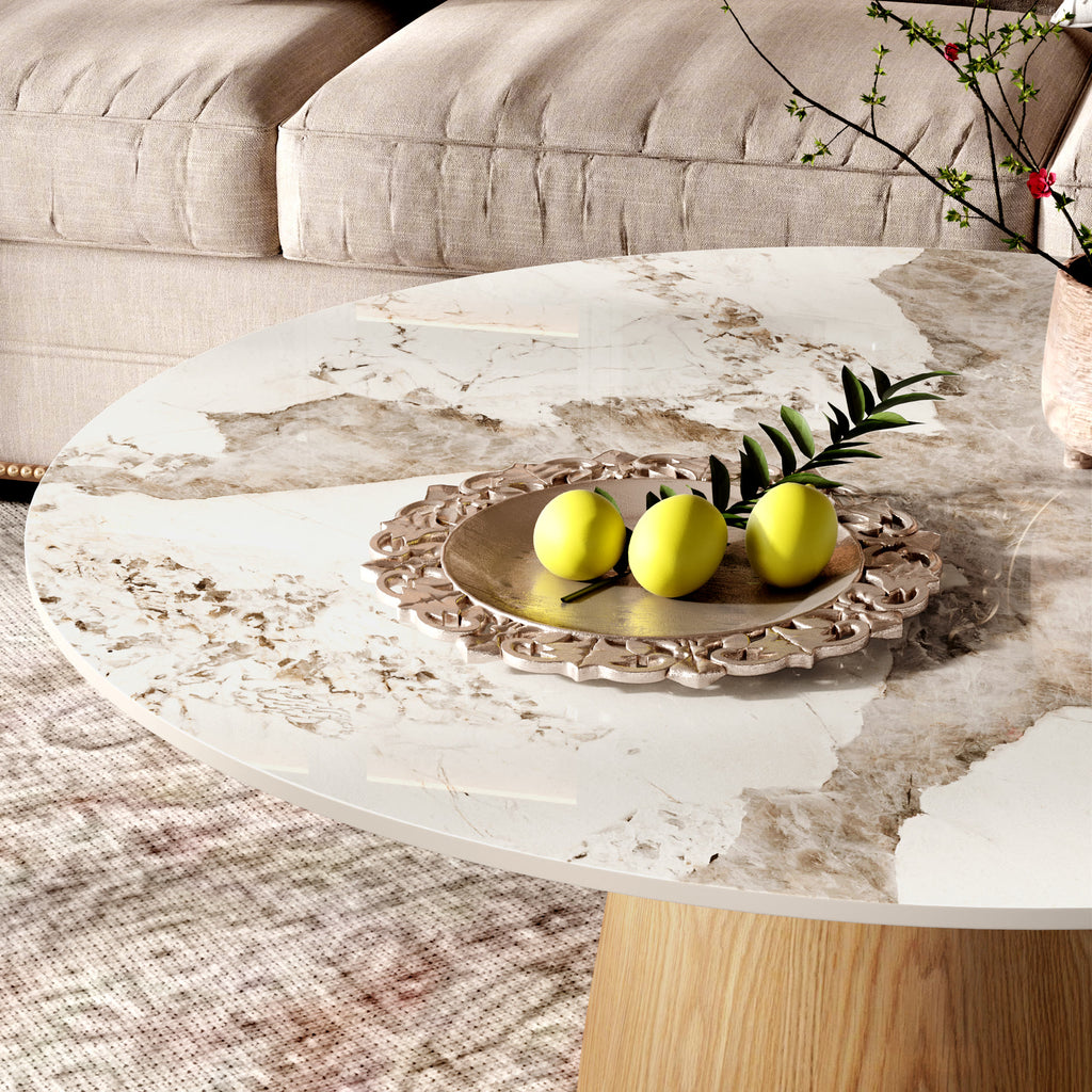 Wabi-Sabi Coffee Table: Sintered Stone Top with Solid Wood Pedestal Base - image 13
