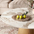 Wabi-Sabi Coffee Table: Sintered Stone Top with Solid Wood Pedestal Base - image 13
