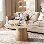 Wabi-Sabi Coffee Table: Sintered Stone Top with Solid Wood Pedestal Base - image 17